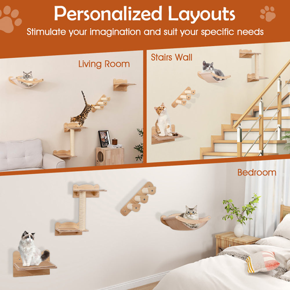 Elevé Cat Wall Suite – 4 Piece Wall Mounted Cat Furniture Set with Hammock, Perch & Climbing Steps for Modern Indoor Living