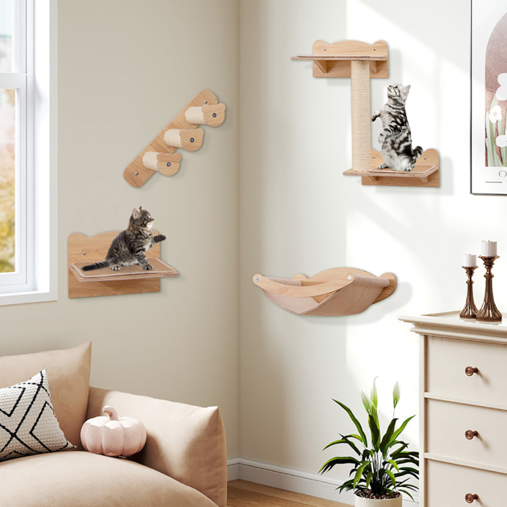 Elevé Cat Wall Suite – 4 Piece Wall Mounted Cat Furniture Set with Hammock, Perch & Climbing Steps for Modern Indoor Living