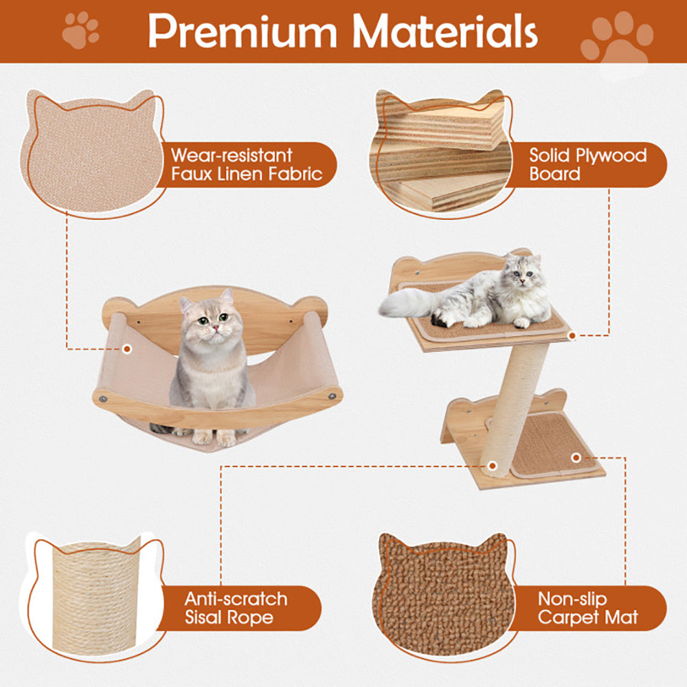 Elevé Cat Wall Suite – 4 Piece Wall Mounted Cat Furniture Set with Hammock, Perch & Climbing Steps for Modern Indoor Living
