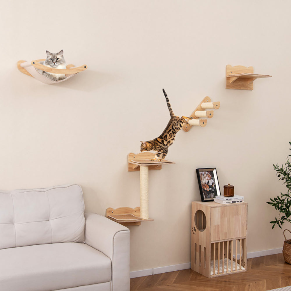 Elevé Cat Wall Suite – 4 Piece Wall Mounted Cat Furniture Set with Hammock, Perch & Climbing Steps for Modern Indoor Living