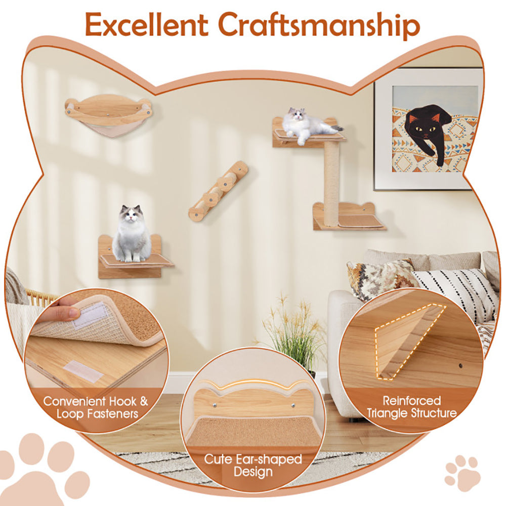 Elevé Cat Wall Suite – 4 Piece Wall Mounted Cat Furniture Set with Hammock, Perch & Climbing Steps for Modern Indoor Living